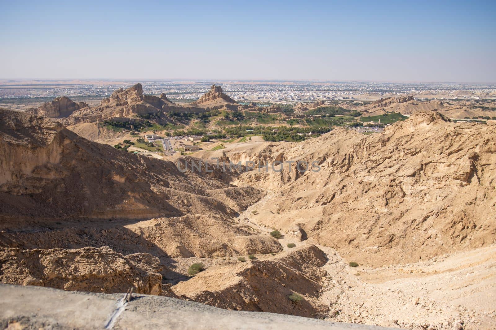 View of the valley from the top of jabel hafeet mountain in Al Ain, united arab emirates