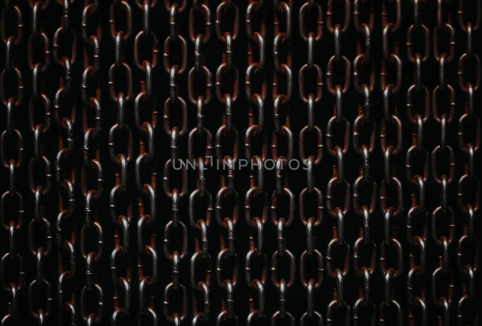 Rusty chains isolated on black background. Background of chains on a black background. Rust Anchor Chain. Curtain of old chain-link. Background of metal chains, old used chain.