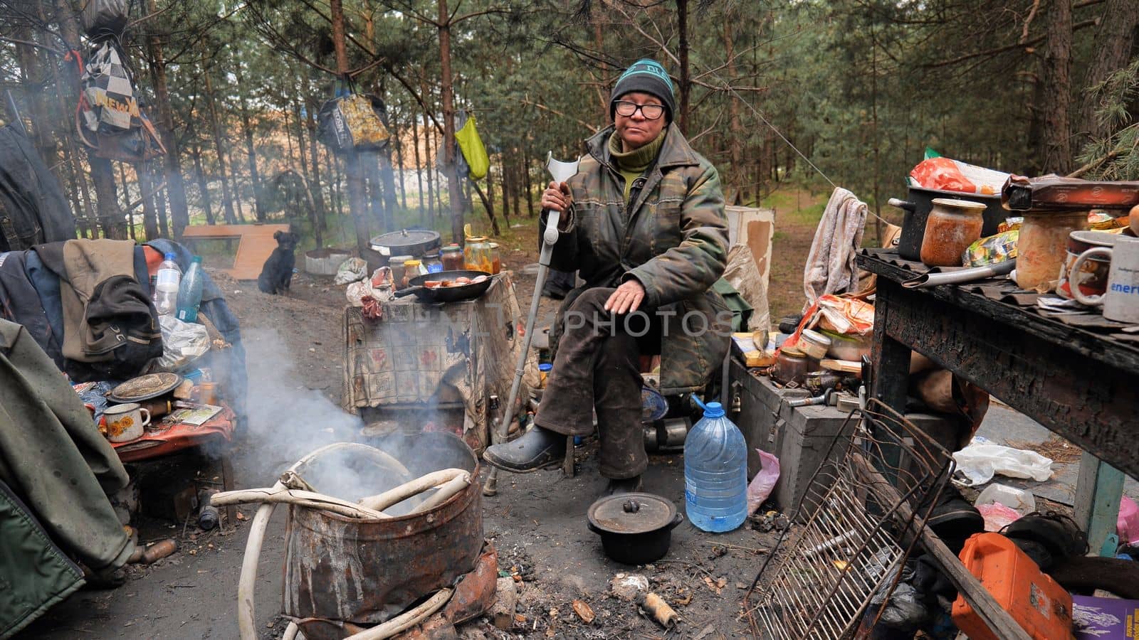 Beggars huts of homeless people near the landfill