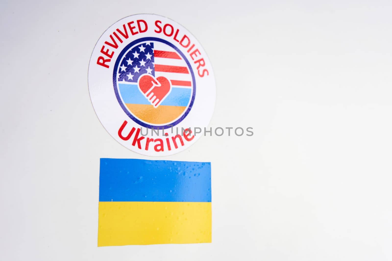Stickers on trucks with humanitarian aid to Ukraine. Dnipro, Ukraine - 06.28.2022