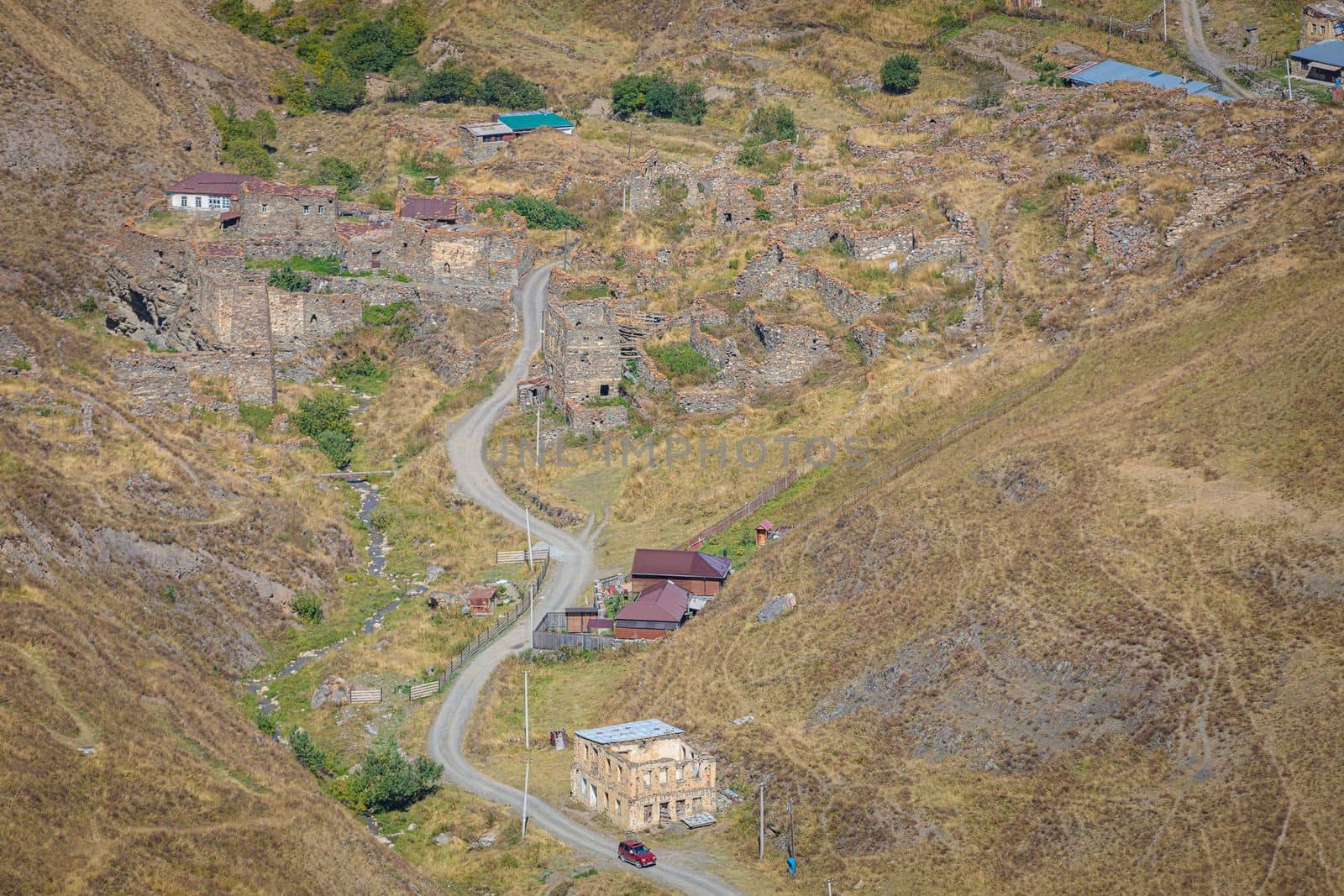 Old ruined city in the mountains of North Ossetia
