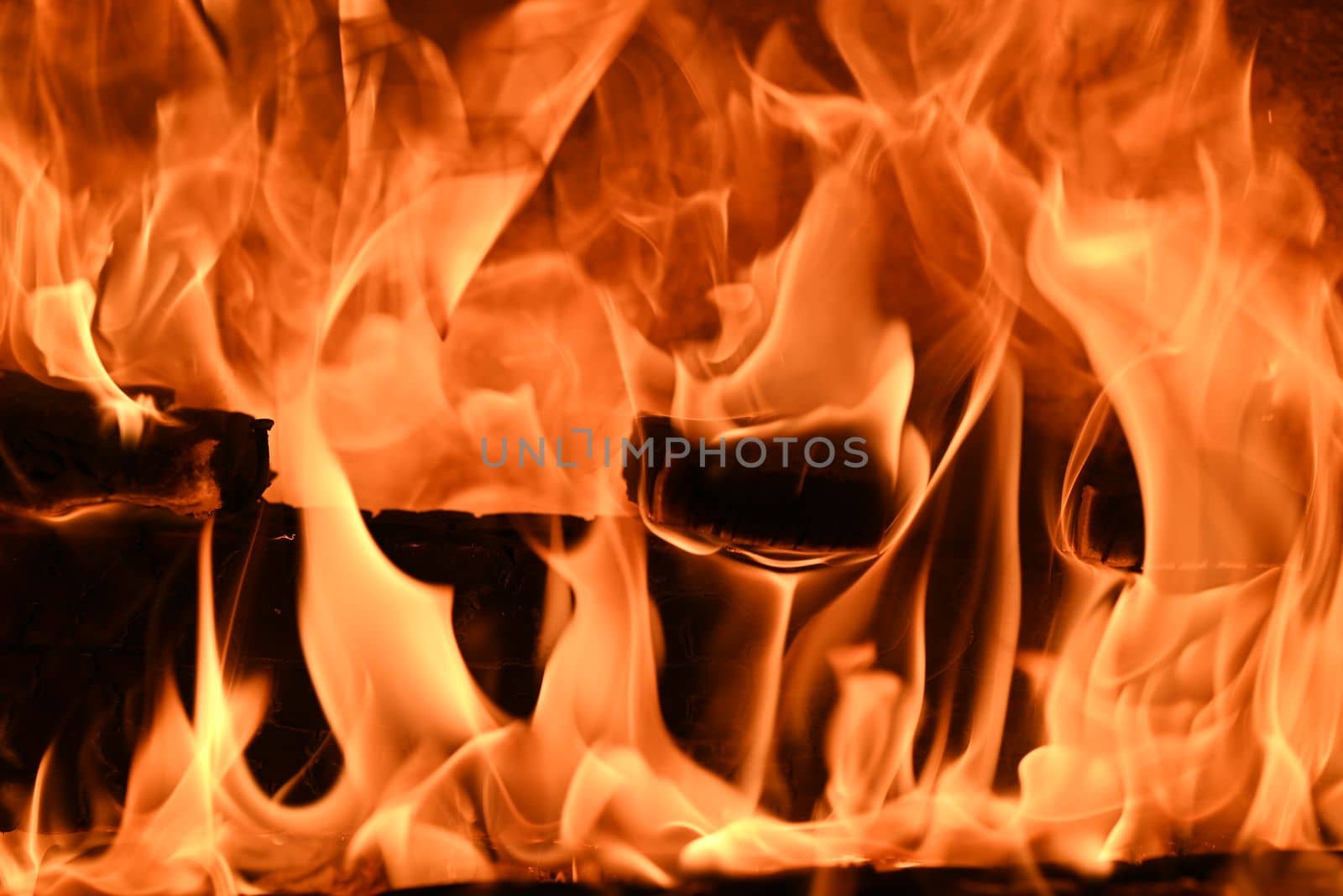 Fire in the fireplace as a close up