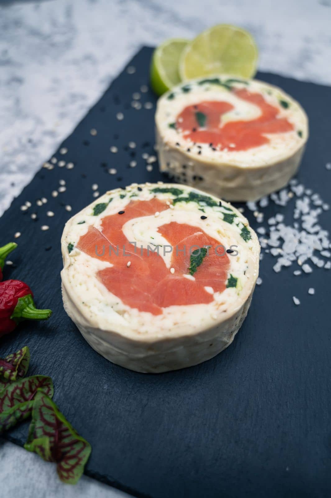 Salmon roll with mozzarella. Semi-finished dish