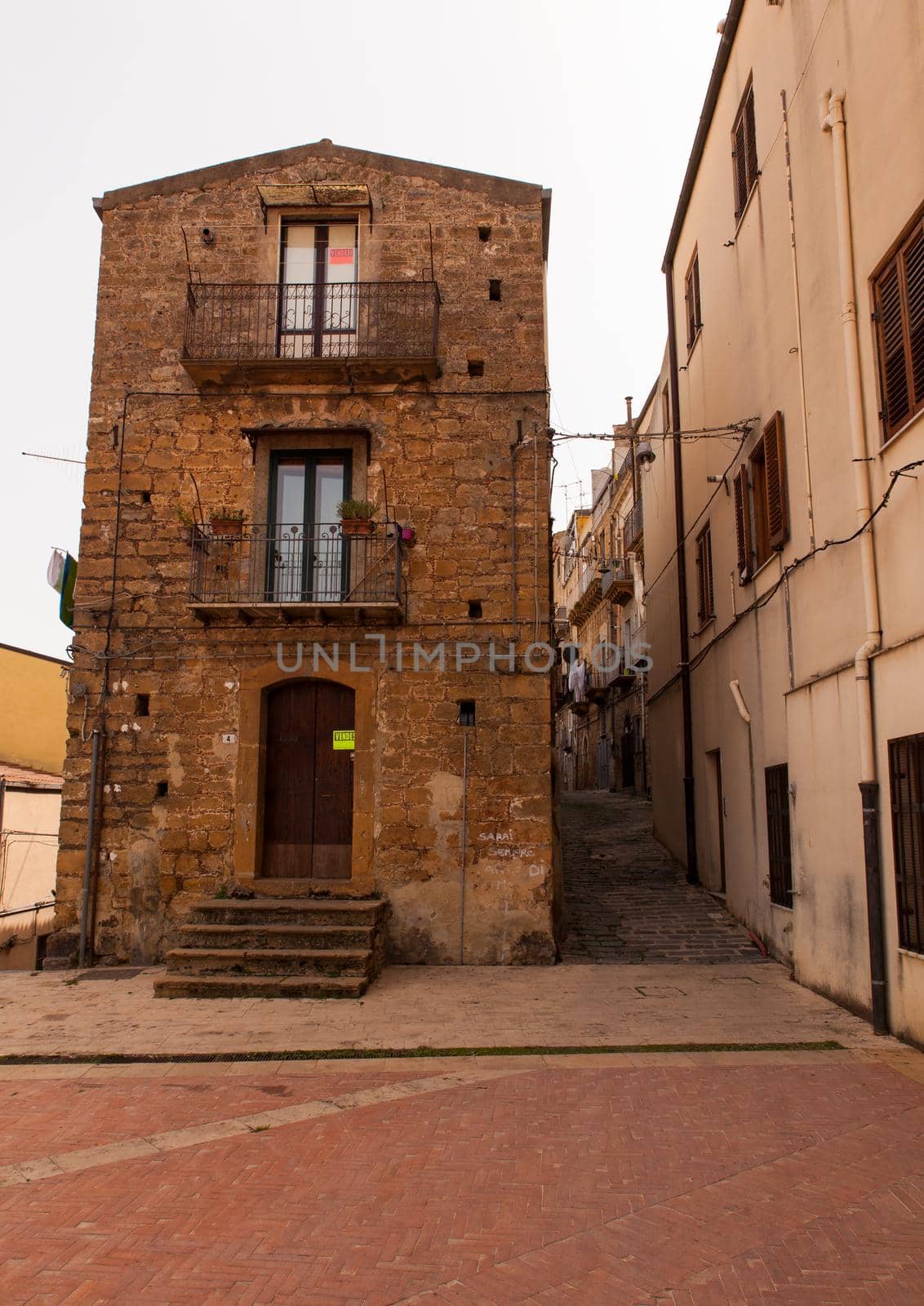 View of old house in Piazza Armerina. Sicily. Italy