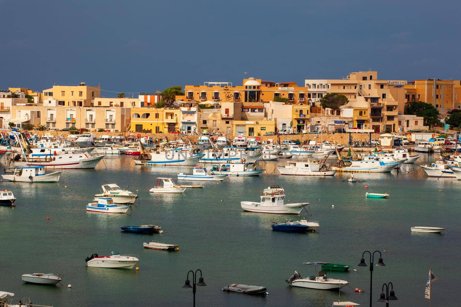 LAMPEDUSA, ITALY - AUGUST, 05: View of the Lampedusa old port on August 05, 2018