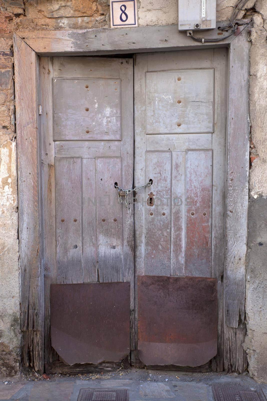 View of old door of rural house in Vilafranca del Bierzo, Spain
