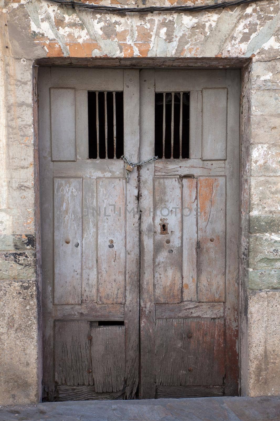 View of old door of rural house in Vilafranca del Bierzo, Spain