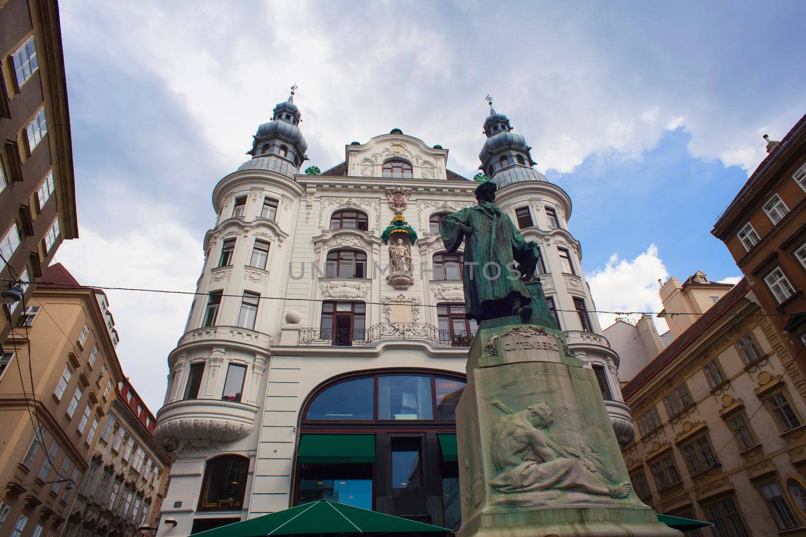 View of the Johannes Gutenberg Monument on Lugeck square, Vienna
