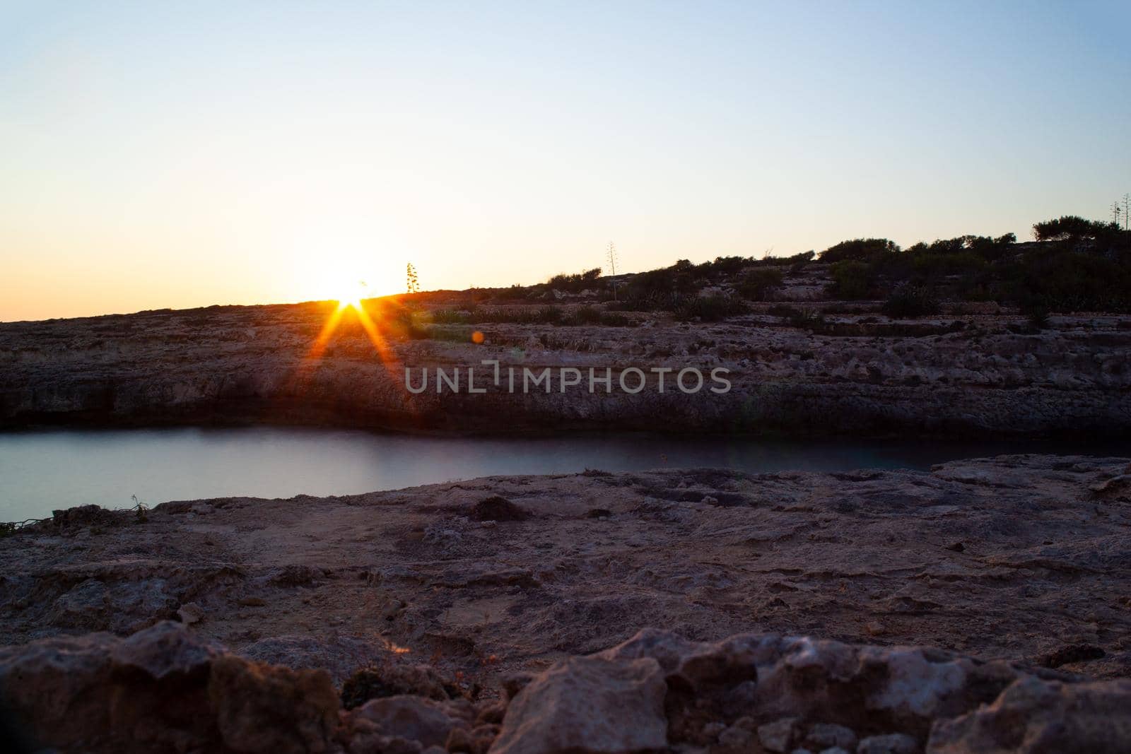 View of rock coast called Cala Greca, Lampedusa