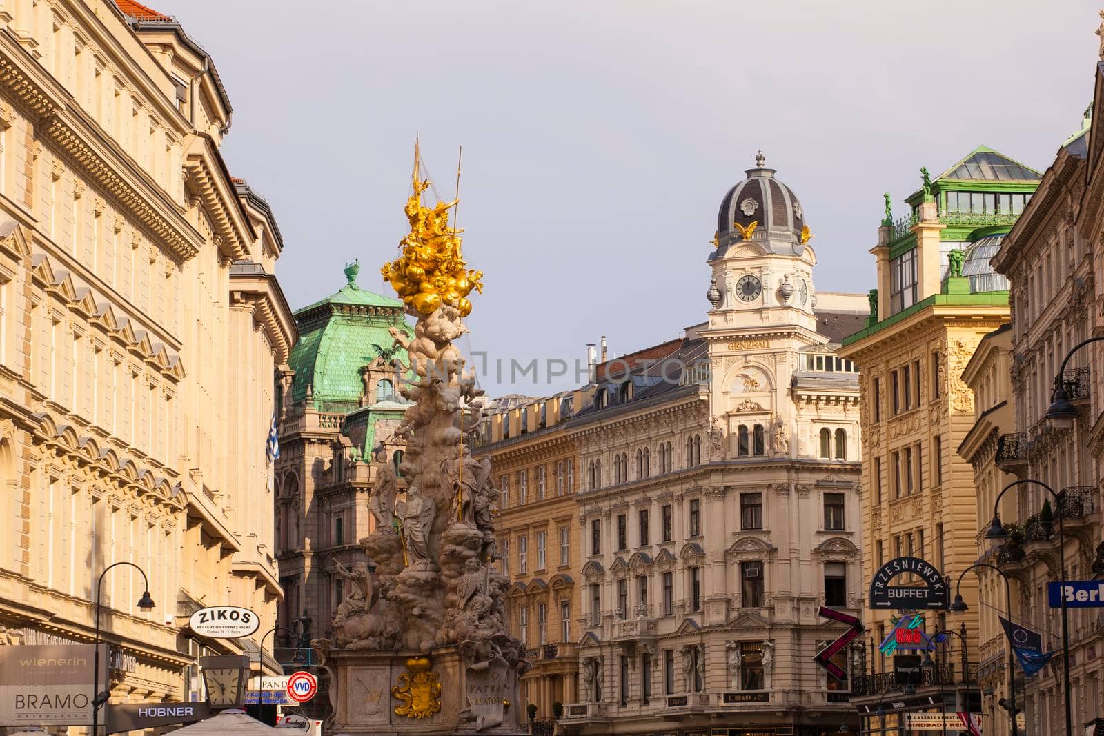 VIENNA, AUSTRIA - MAY, 22: The Plague Column, or Trinity Column is a Holy Trinity column located on the Graben, a street in the inner city of Vienna on May 22, 2018