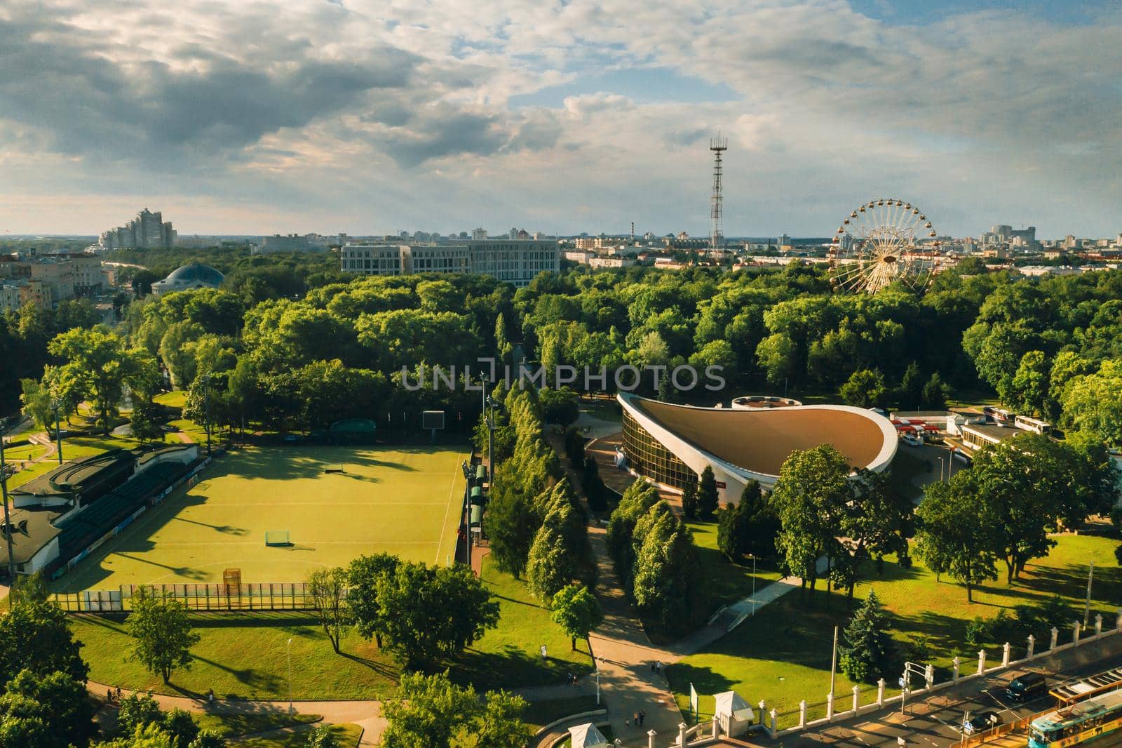 Sports ground and sports complex in the city's Gorky Park in Minsk.Soccer field and hockey complex in the city of Minsk.Belarus.