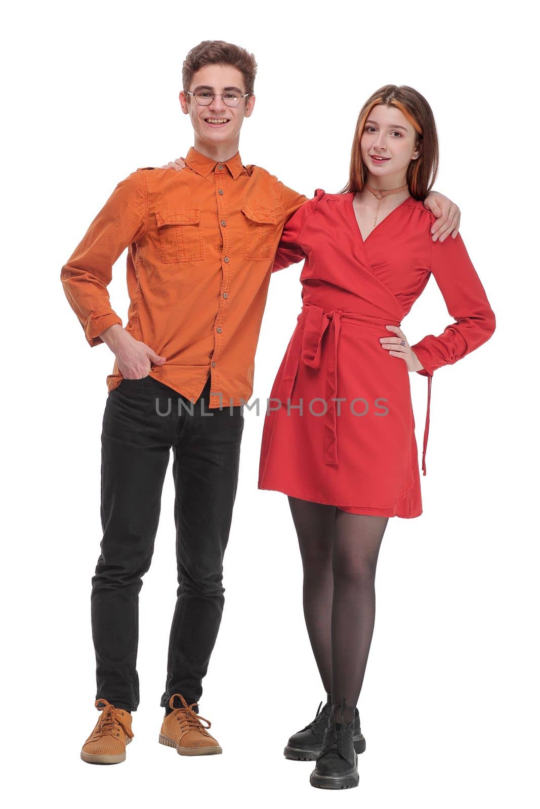 Full portrait of happy attractive man and woman embracing by asdf