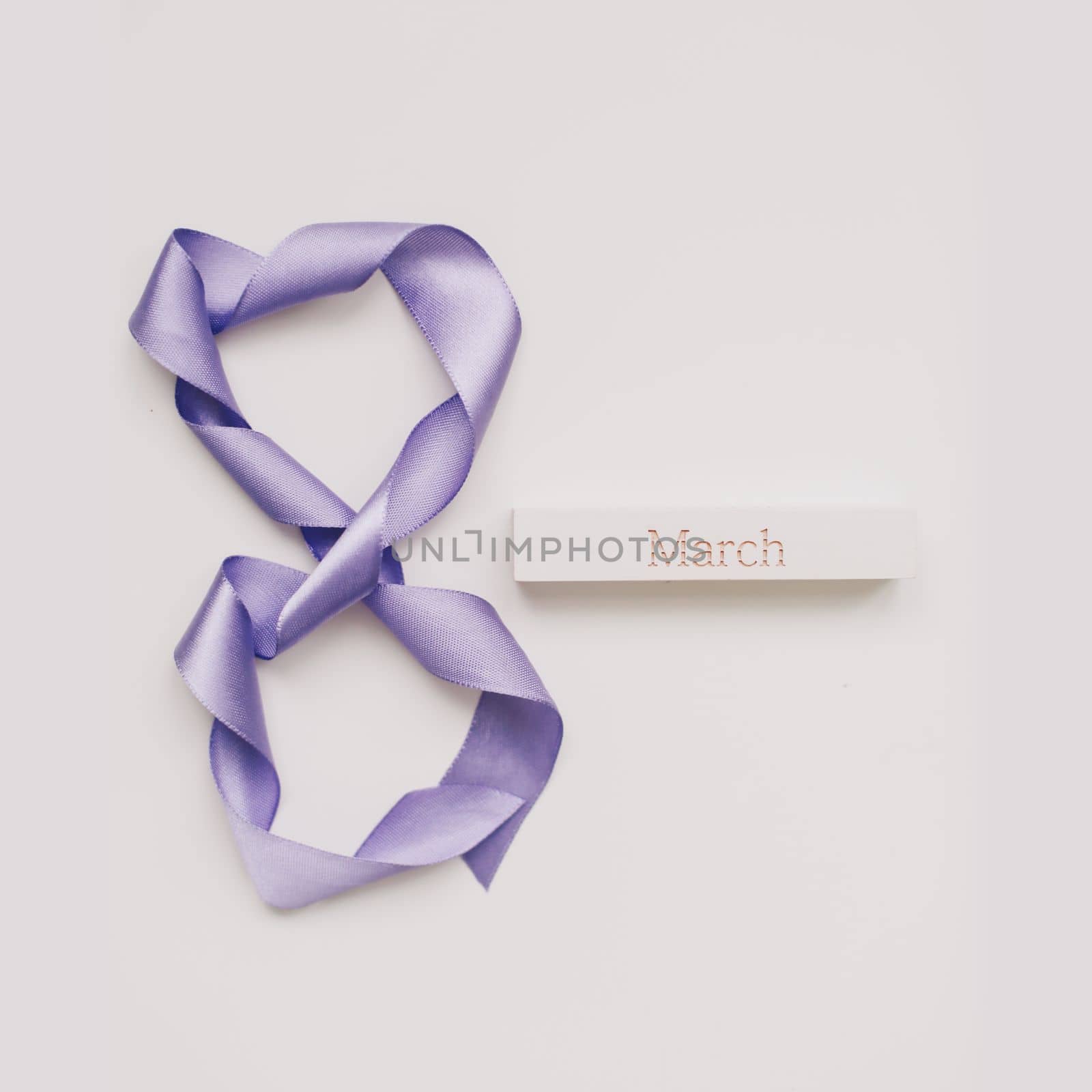Eight made of purple ribbon. 8 March greeting card template. International Women's day background, banner, poster or brochure by paralisart