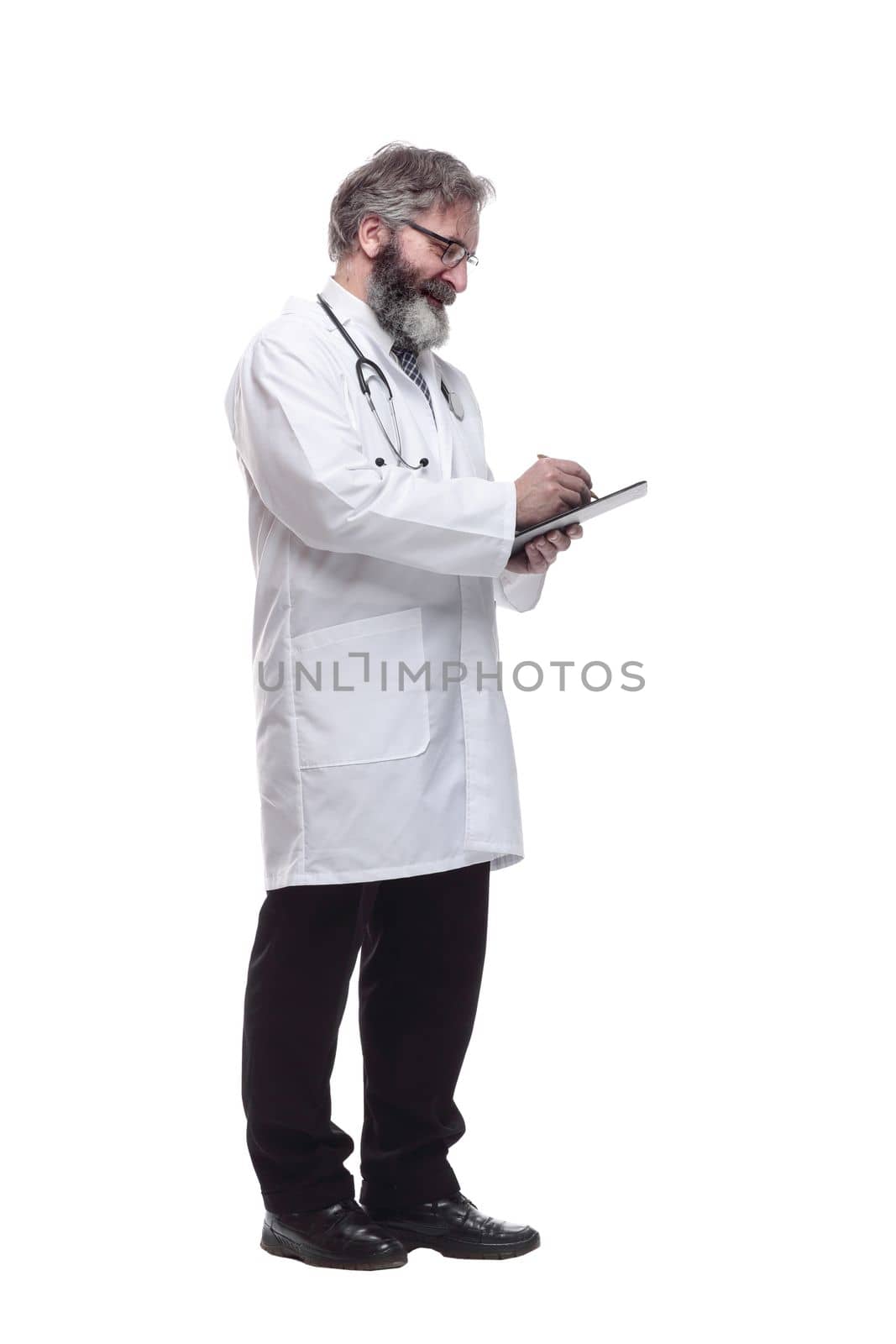 in full growth. doctor is a therapist with a clipboard. isolated on a white background