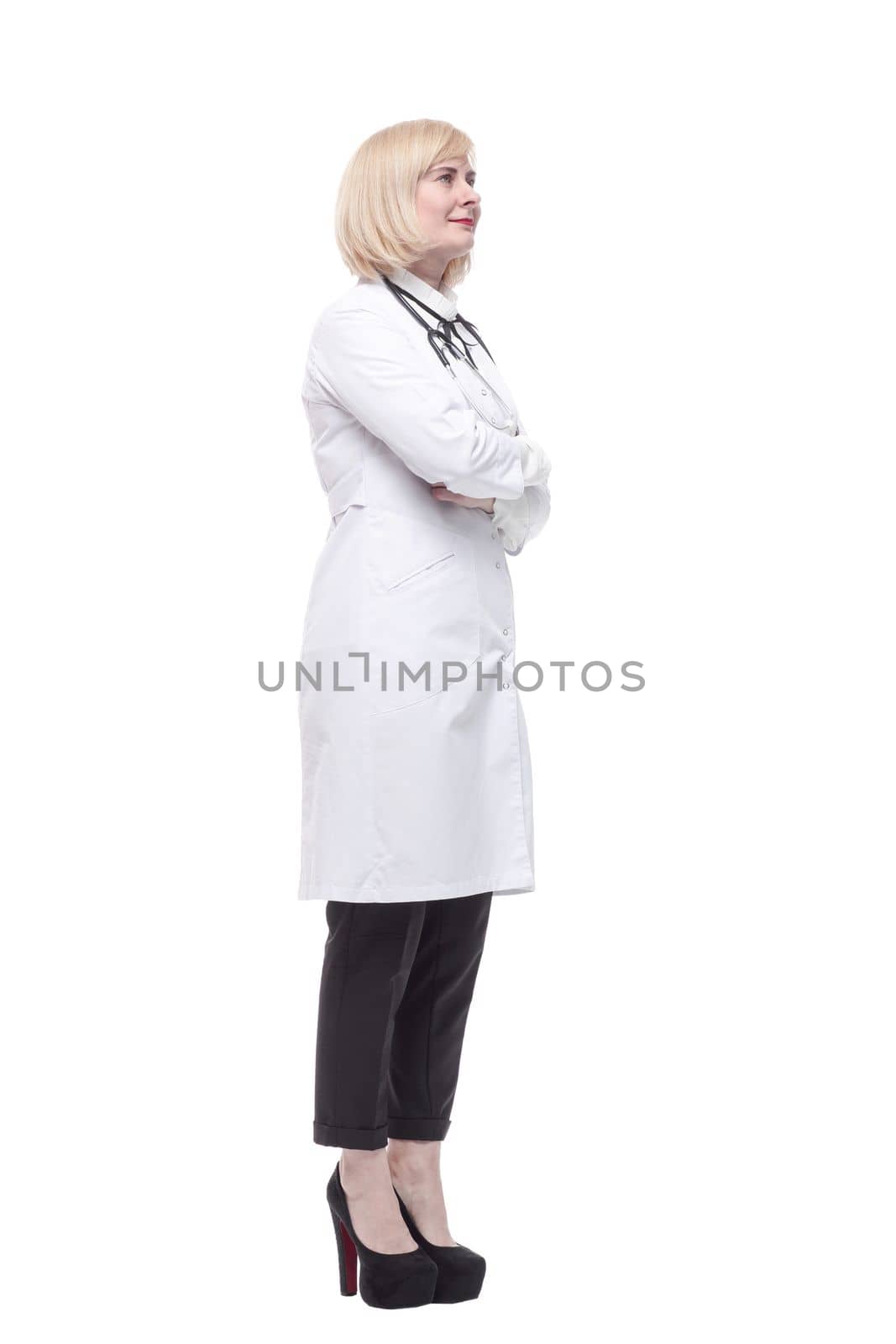 in full growth.qualified female doctor . isolated on a white background.