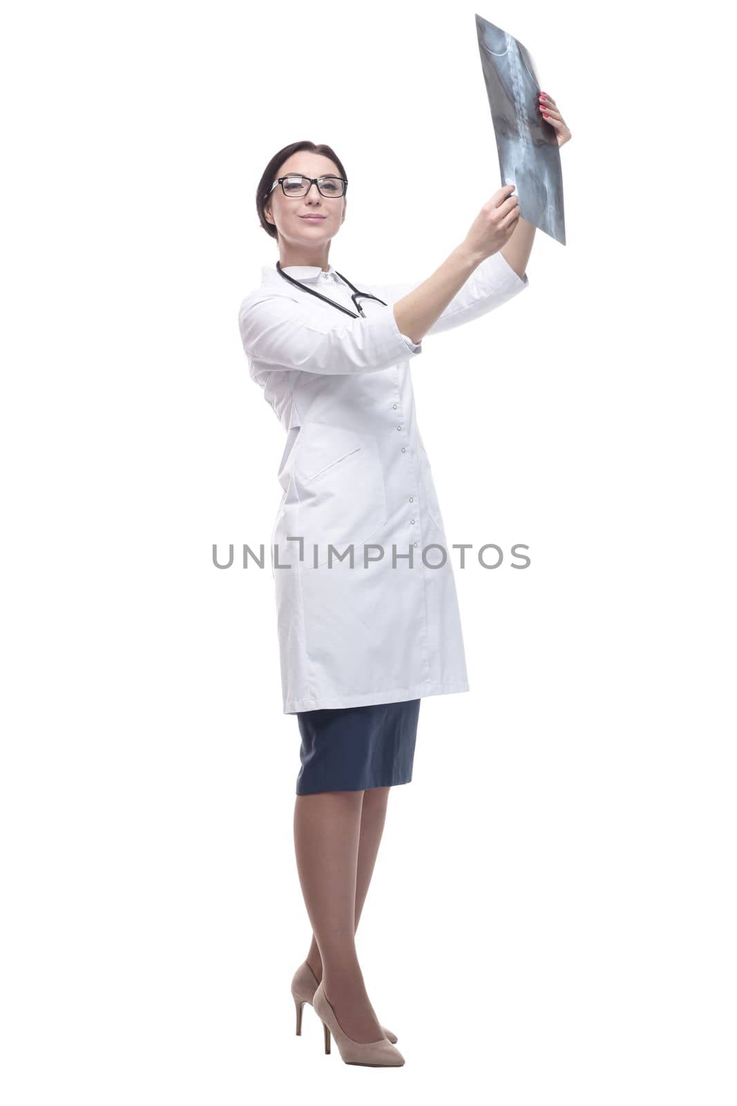 in full growth. woman doctor with an x-ray in her hands. by asdf