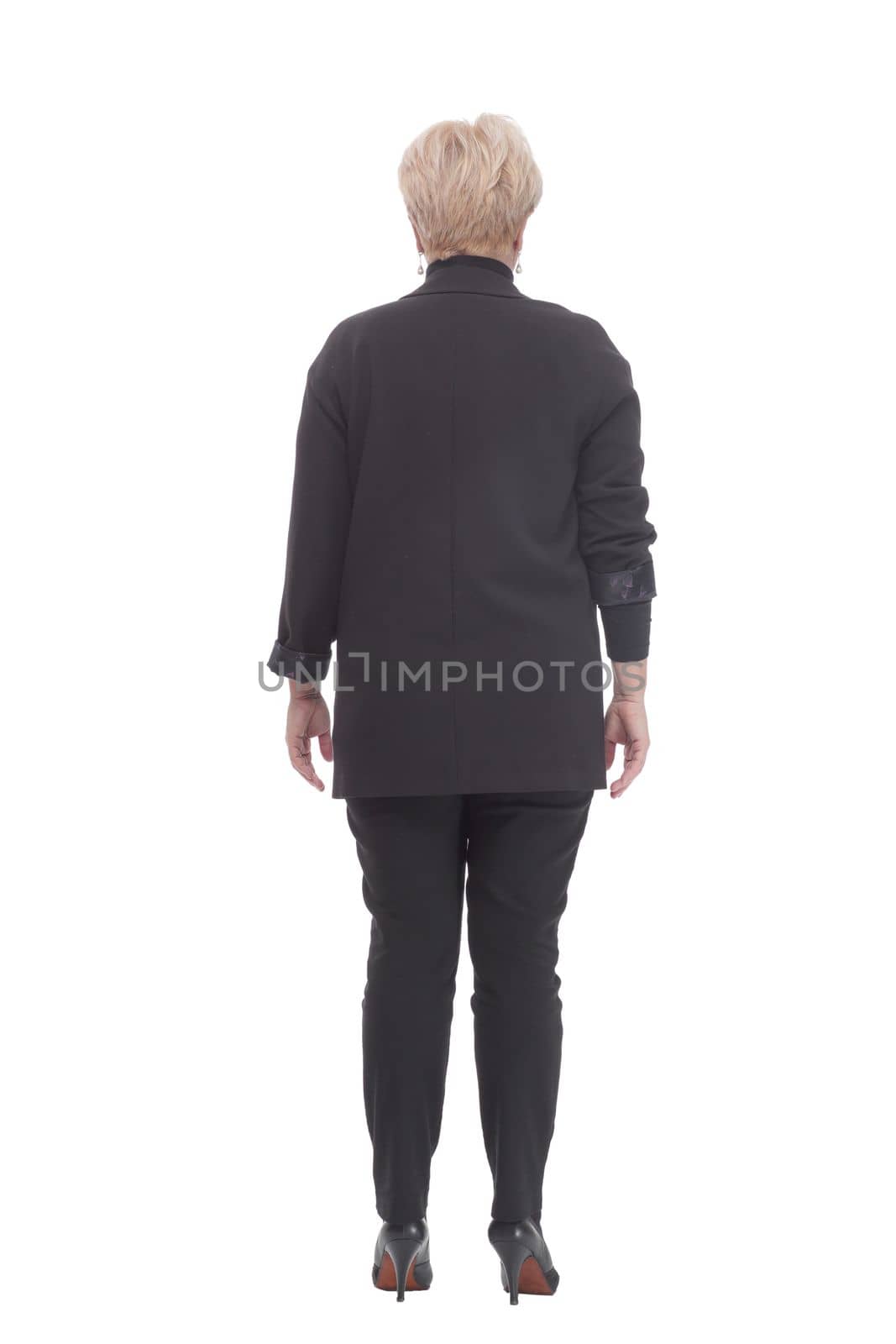 rear view. business woman in casual clothes. isolated on a white background.