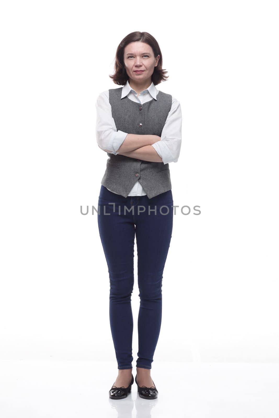 full-length. Mature woman in casual clothes. isolated on a white background.