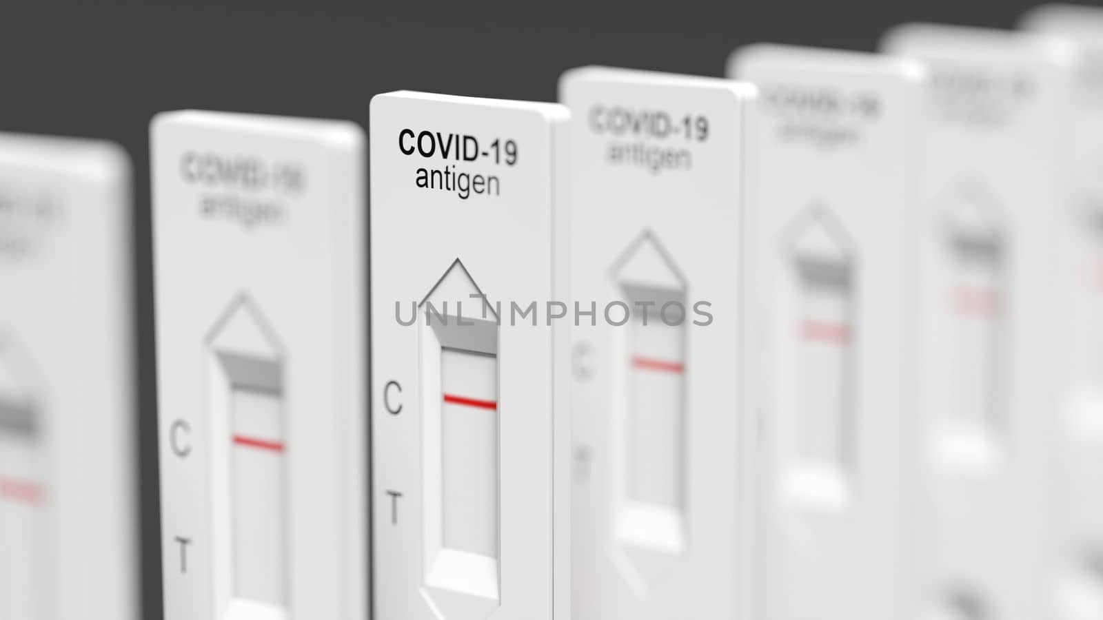 Covid rapid antigen nasal test. Self test at home or at corona test station. 3d illustration