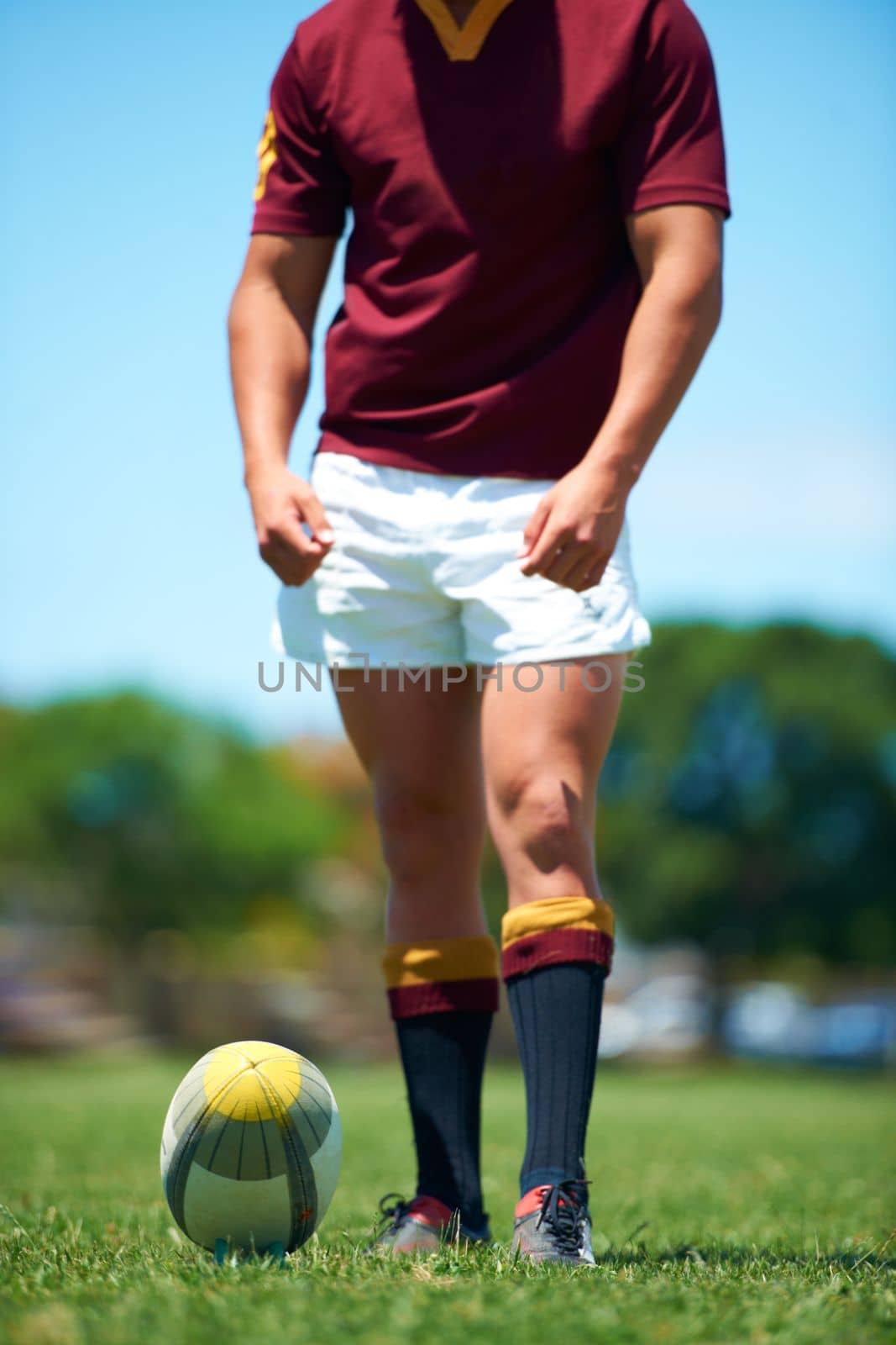 We came to win. a rugby player kicking for poles