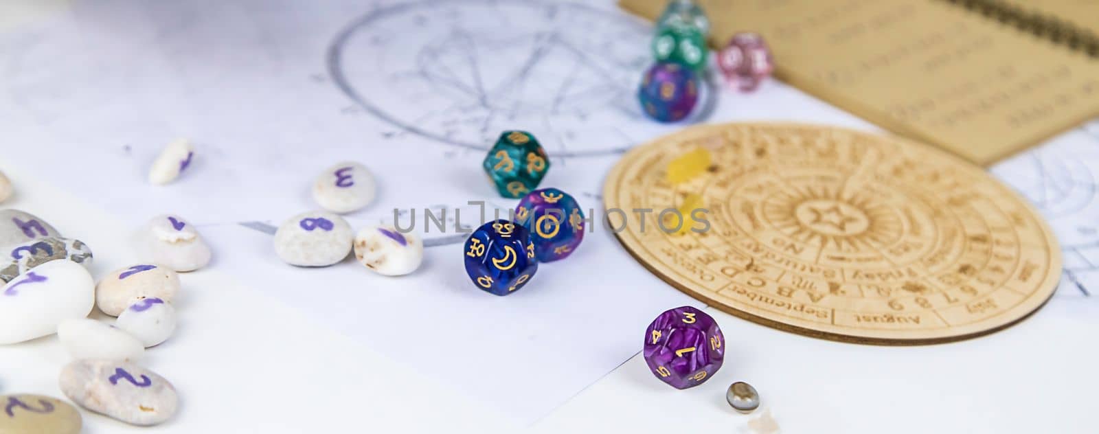 Numerology numbers on the table astrology. Selective focus. old.