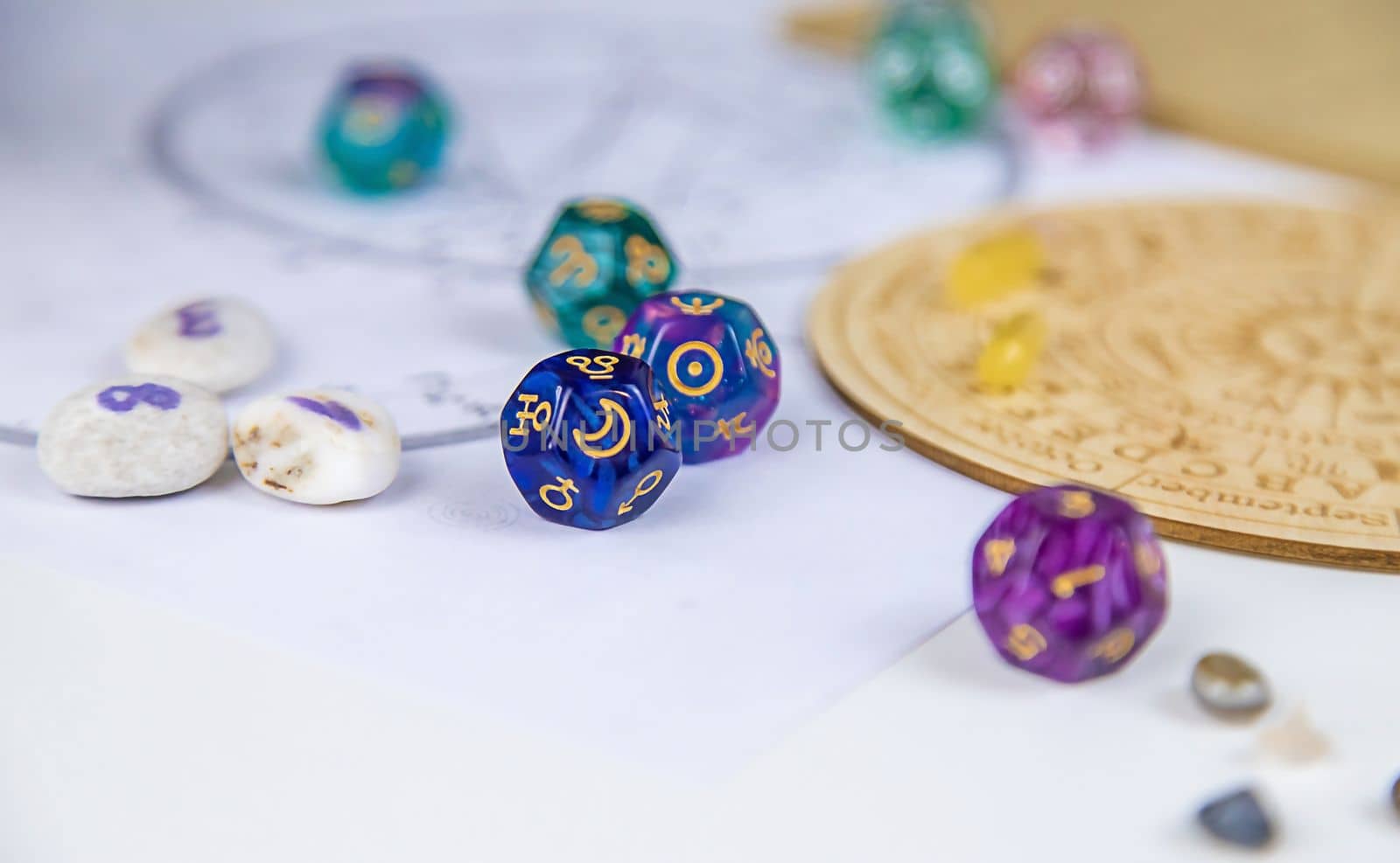 Numerology numbers on the table astrology. Selective focus. old.