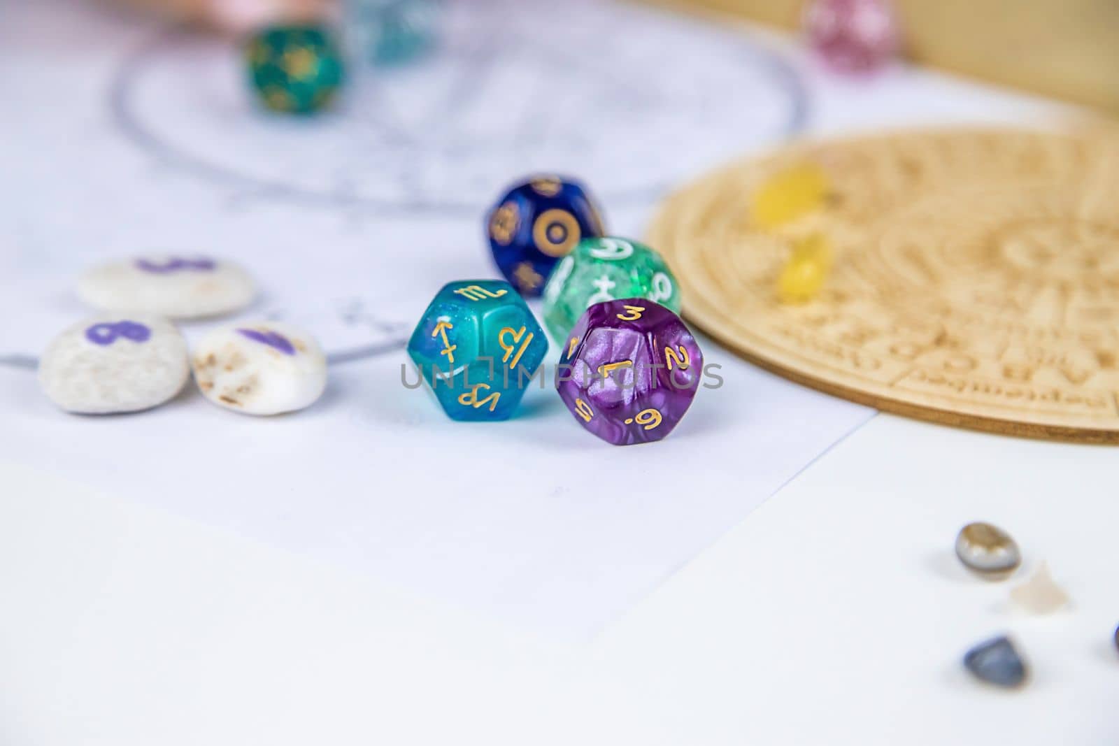 Numerology numbers on the table astrology. Selective focus. old.