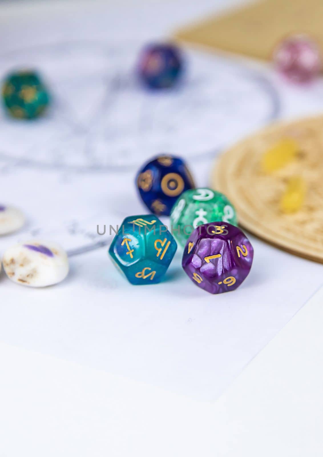 Numerology numbers on the table astrology. Selective focus. old.