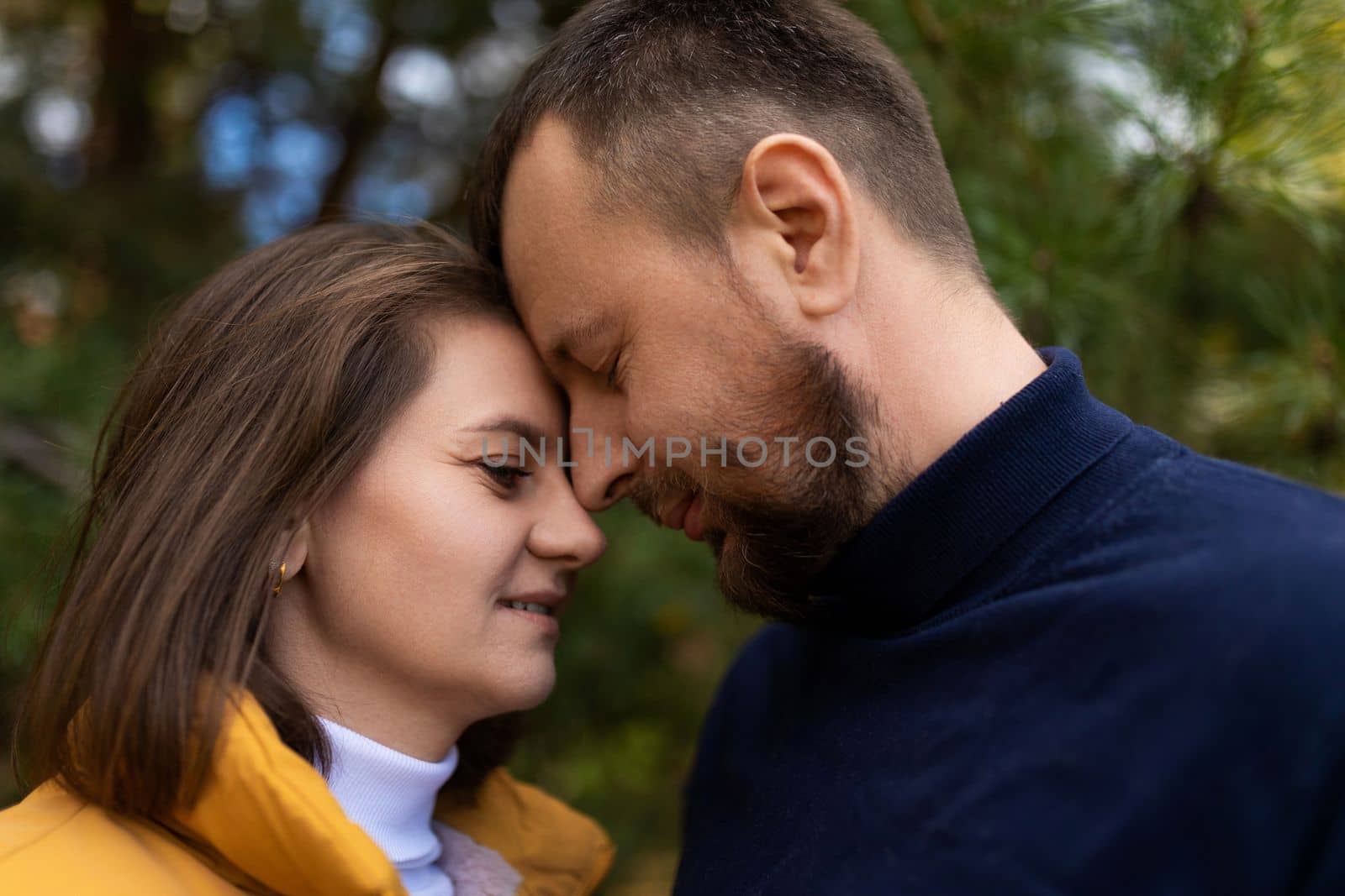 close-up portrait of middle-aged man and woman in love.