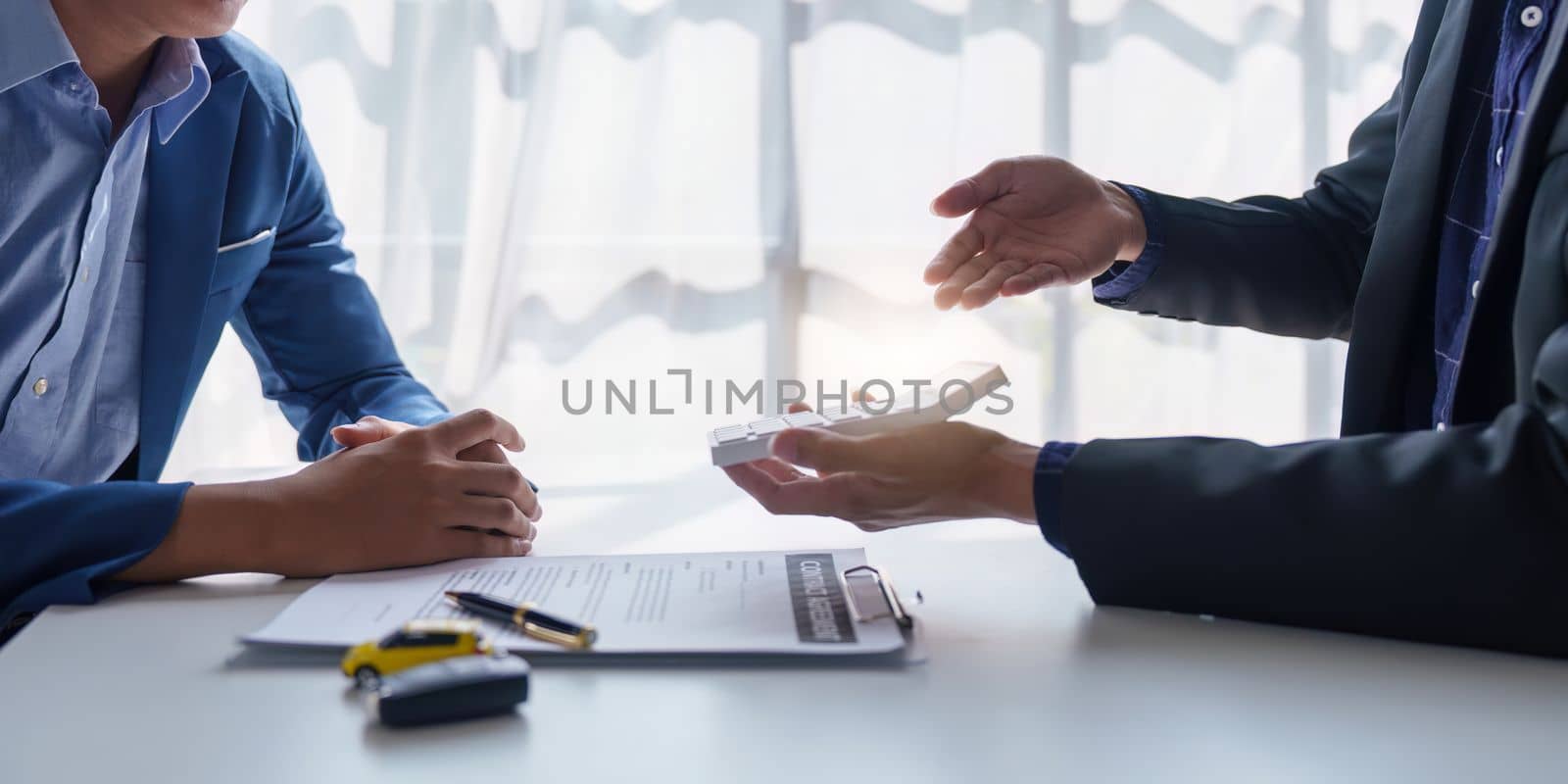 Close up Agency explain agreement contract for loan credit financial, lease and rental concept.