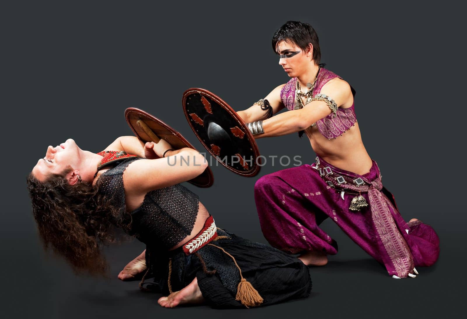 ritual scene with shield and spear - traditional arabia costume