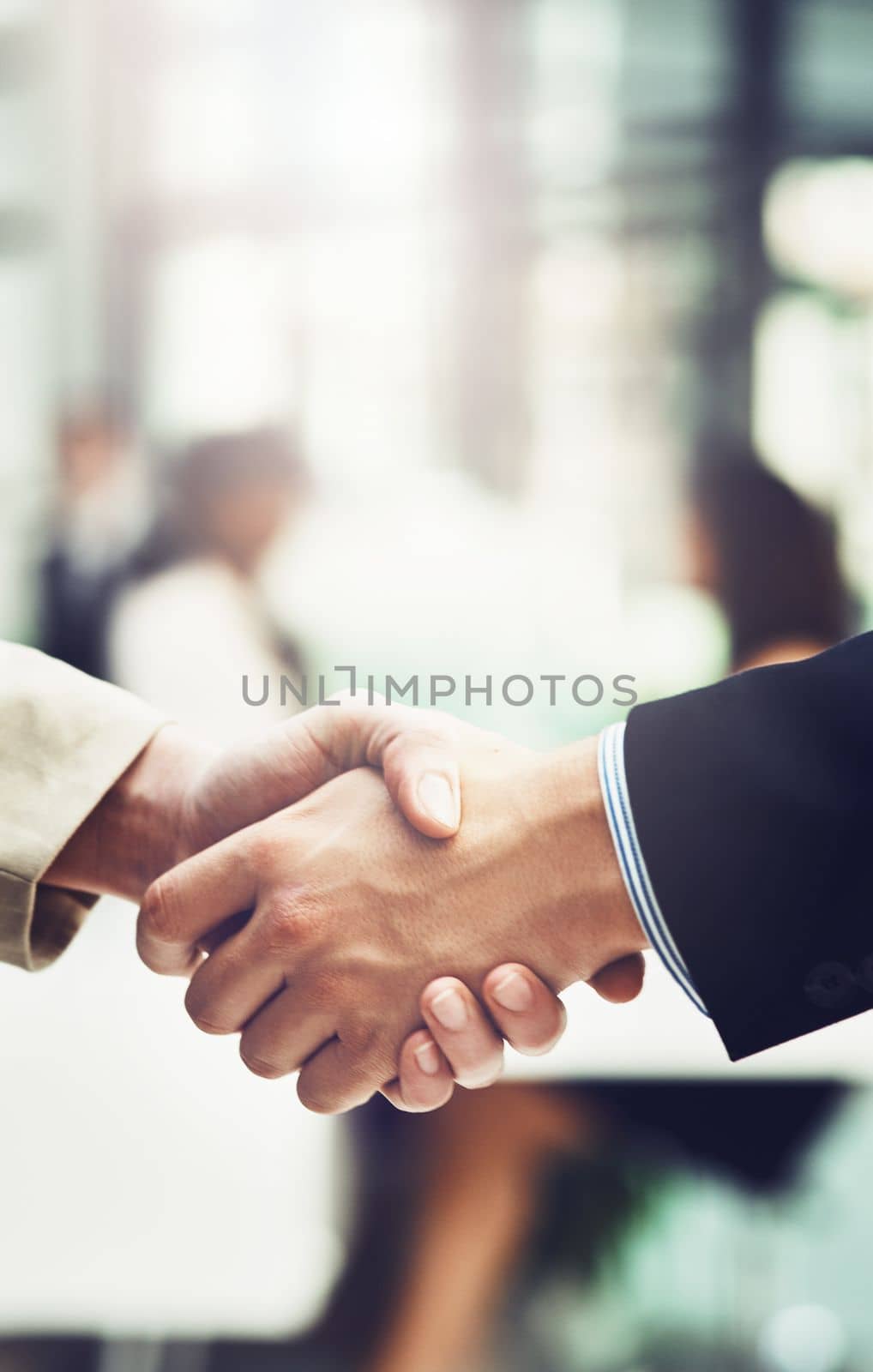 Congratulations and welcome. businesspeople shaking hands in an office