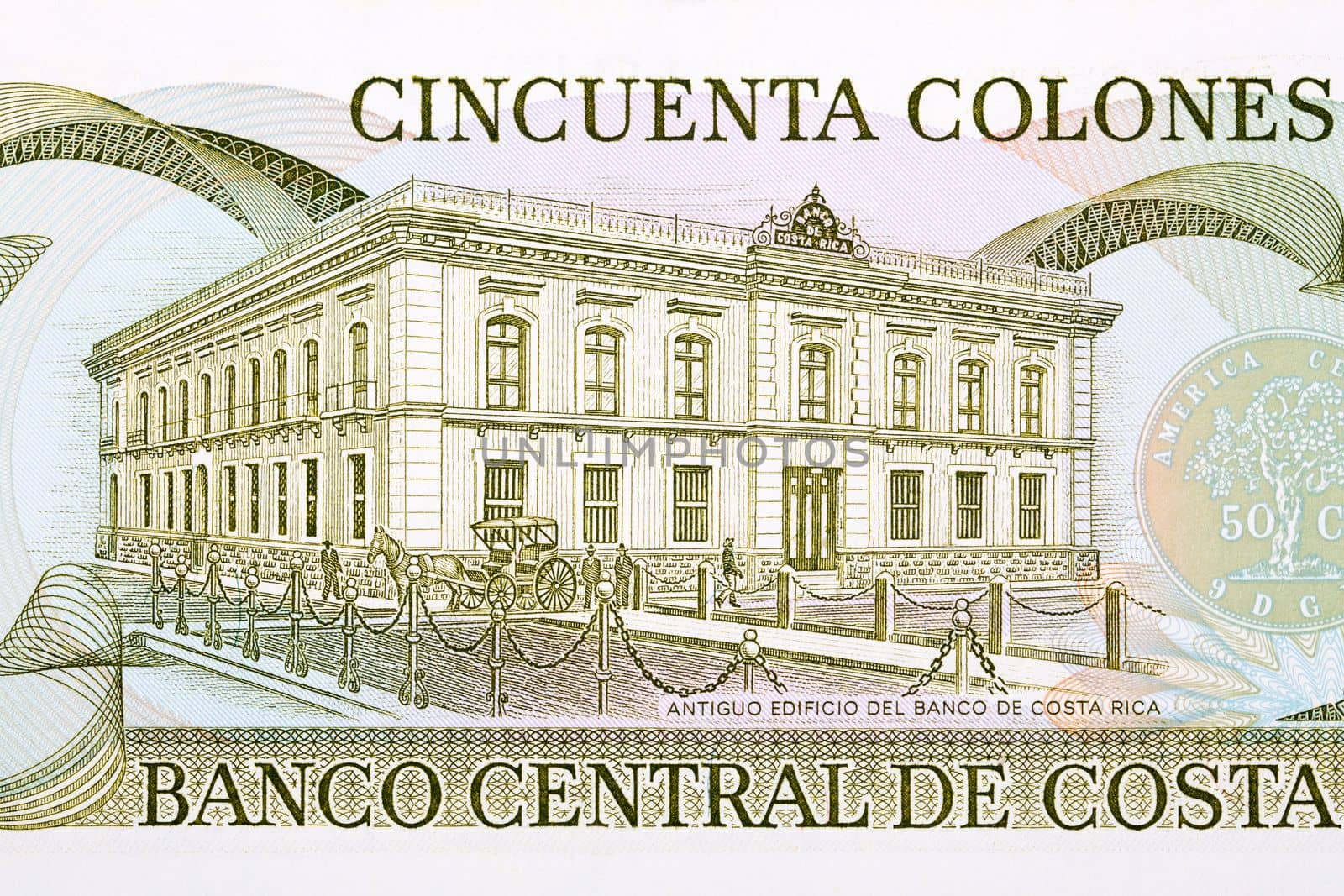 Old building of the central bank from Costa Rican money - Colones
