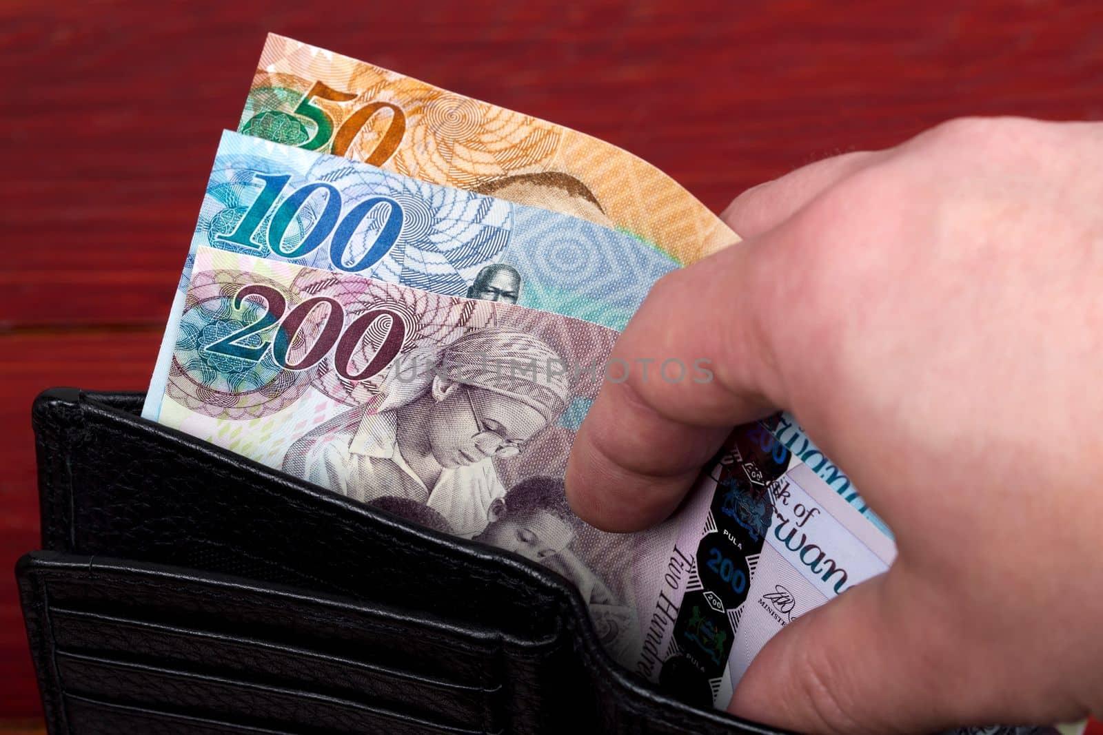 Botswana money - pula in the black wallet