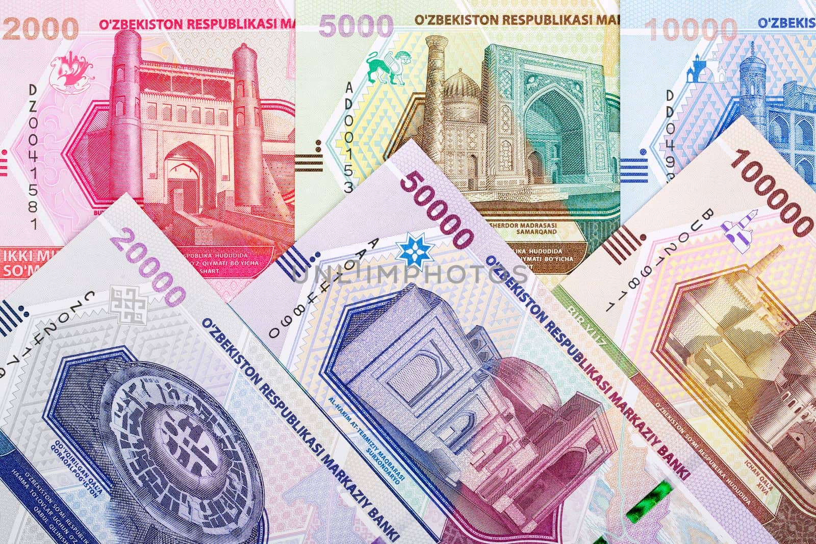 Uzbekistani money - soʻm a business background by johan10