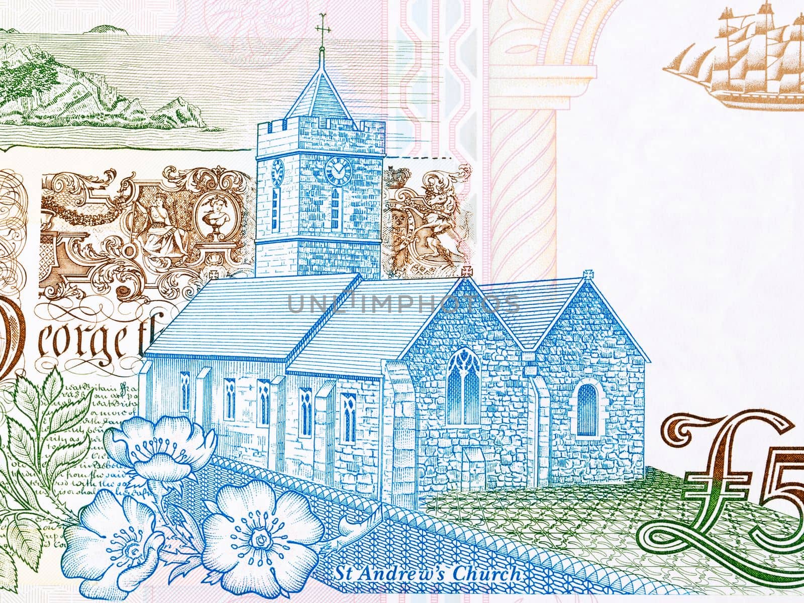 St Andrew's Church from Guernsey money - pounds