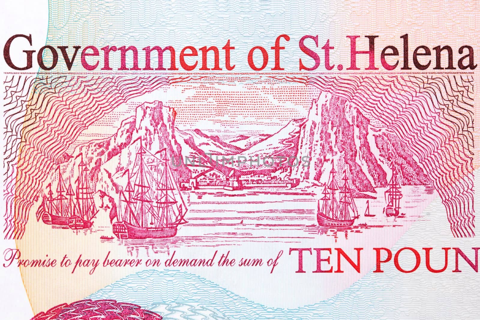 Historic harbor view from Saint Helena money - Pounds