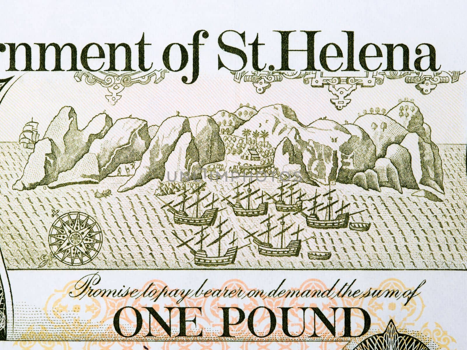 Views of the island from Saint Helena money - Pound