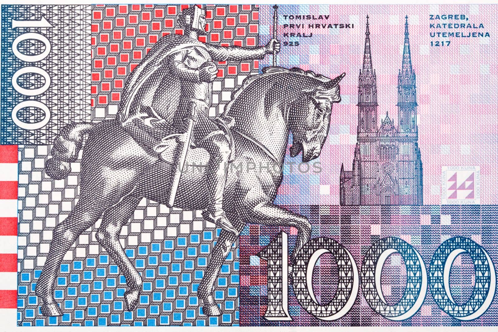 Statue of King Tomislav and the Zagreb Cathedral from Croatian money - Kuna