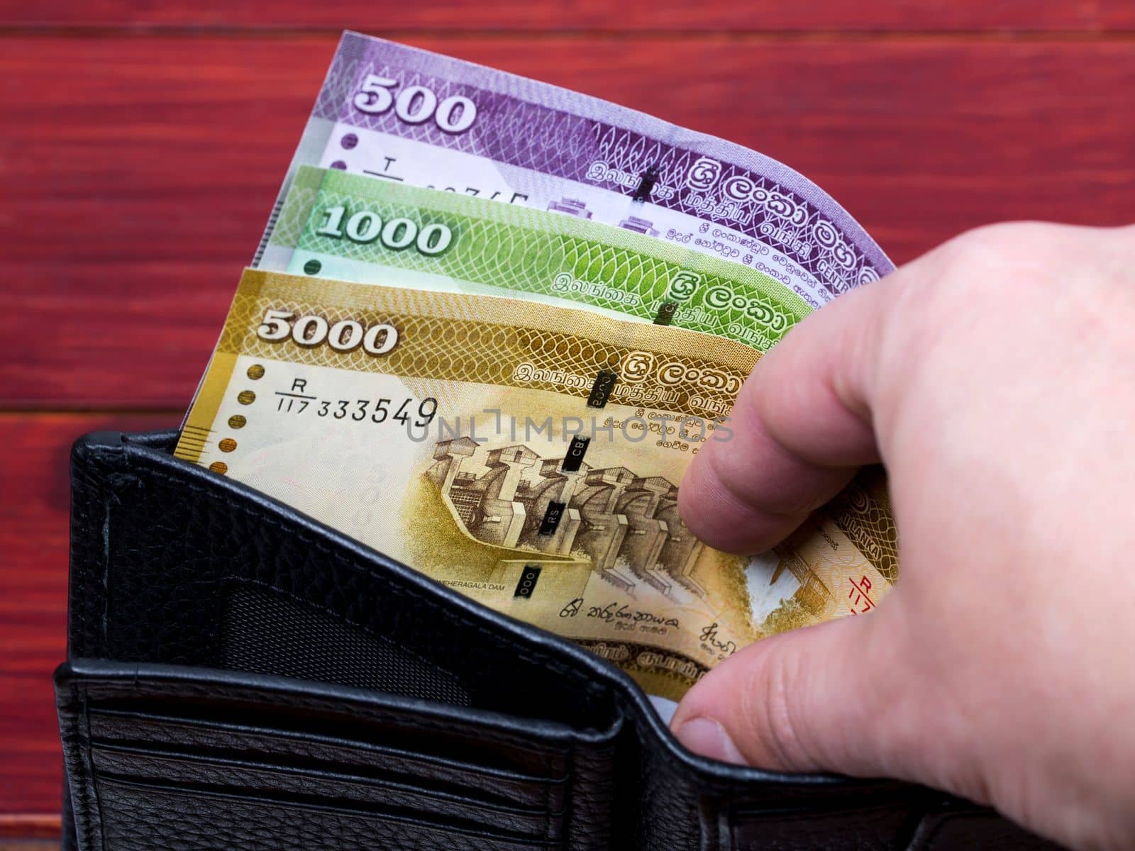 Sri Lankan money - rupee in the black wallet by johan10