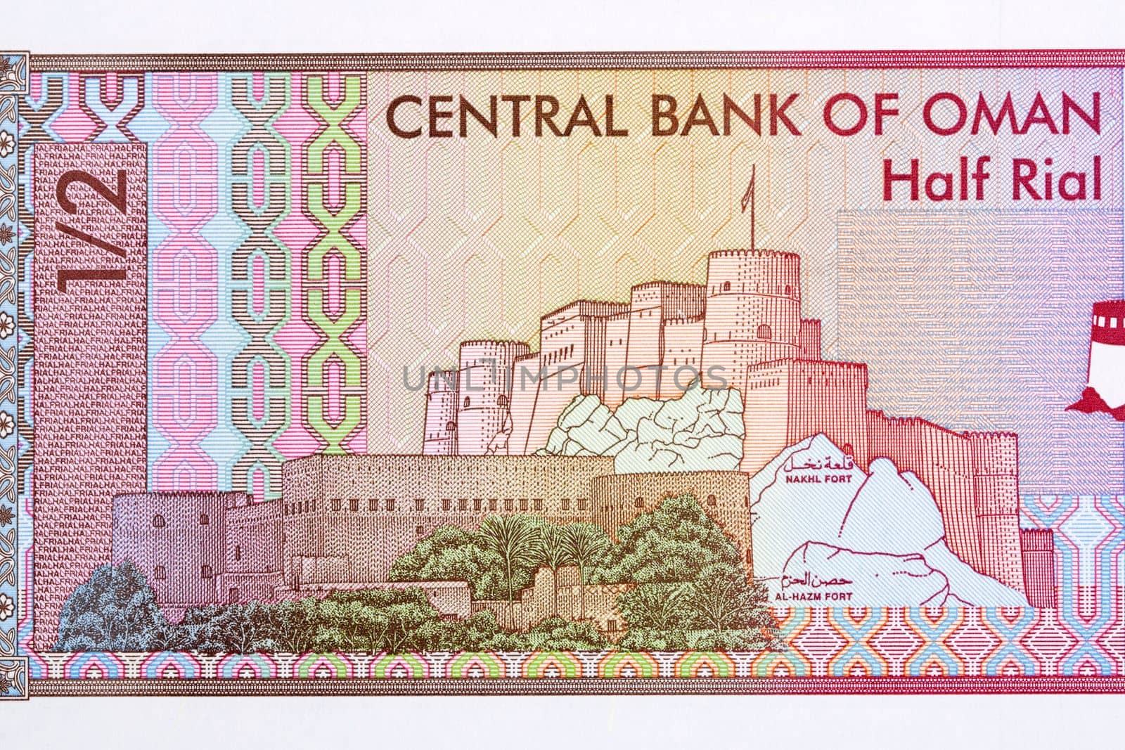 Al-Hazim fort, Nakhal Fort from Omani money - rial