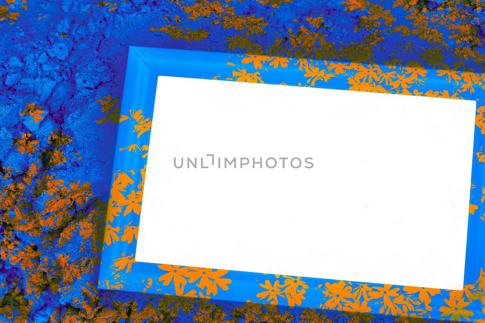 Abstract blue orange azure floral frame with white space for text by jovani68
