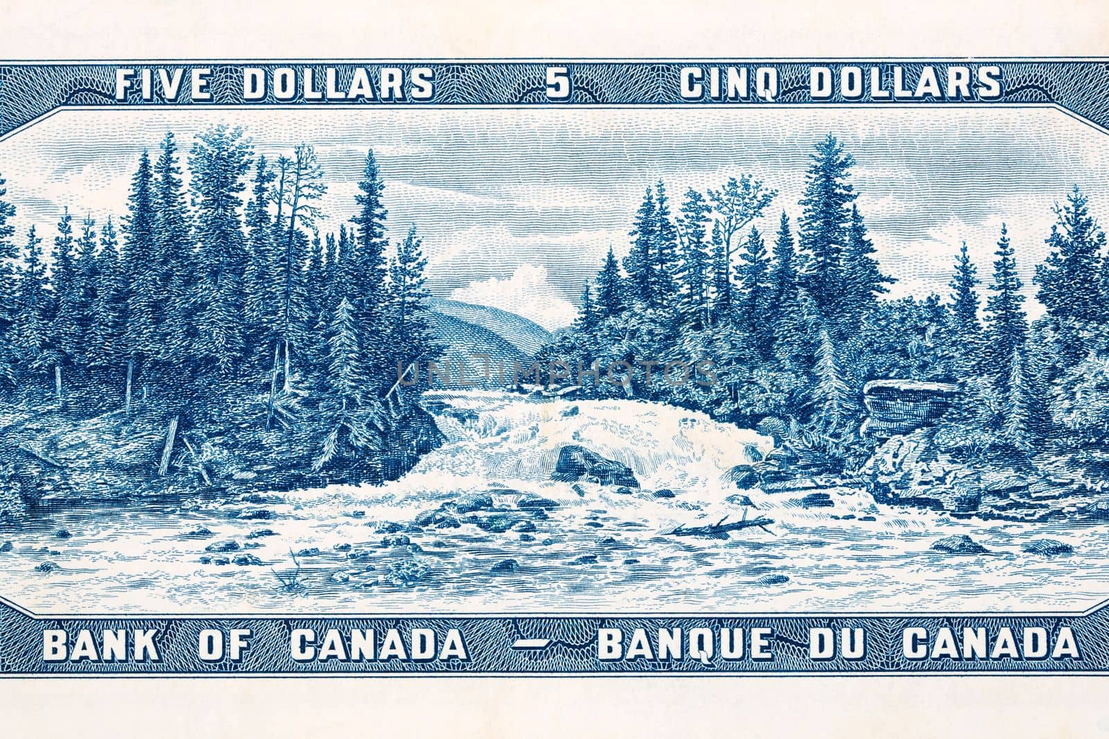 River in the north country from old Canadian money by johan10