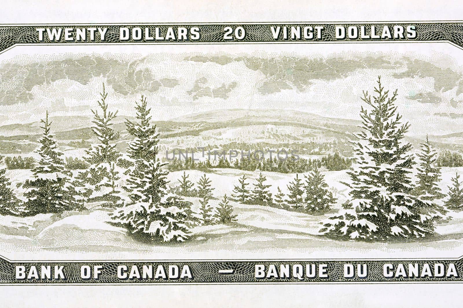 Laurentian hills in winter from old Canadian money by johan10