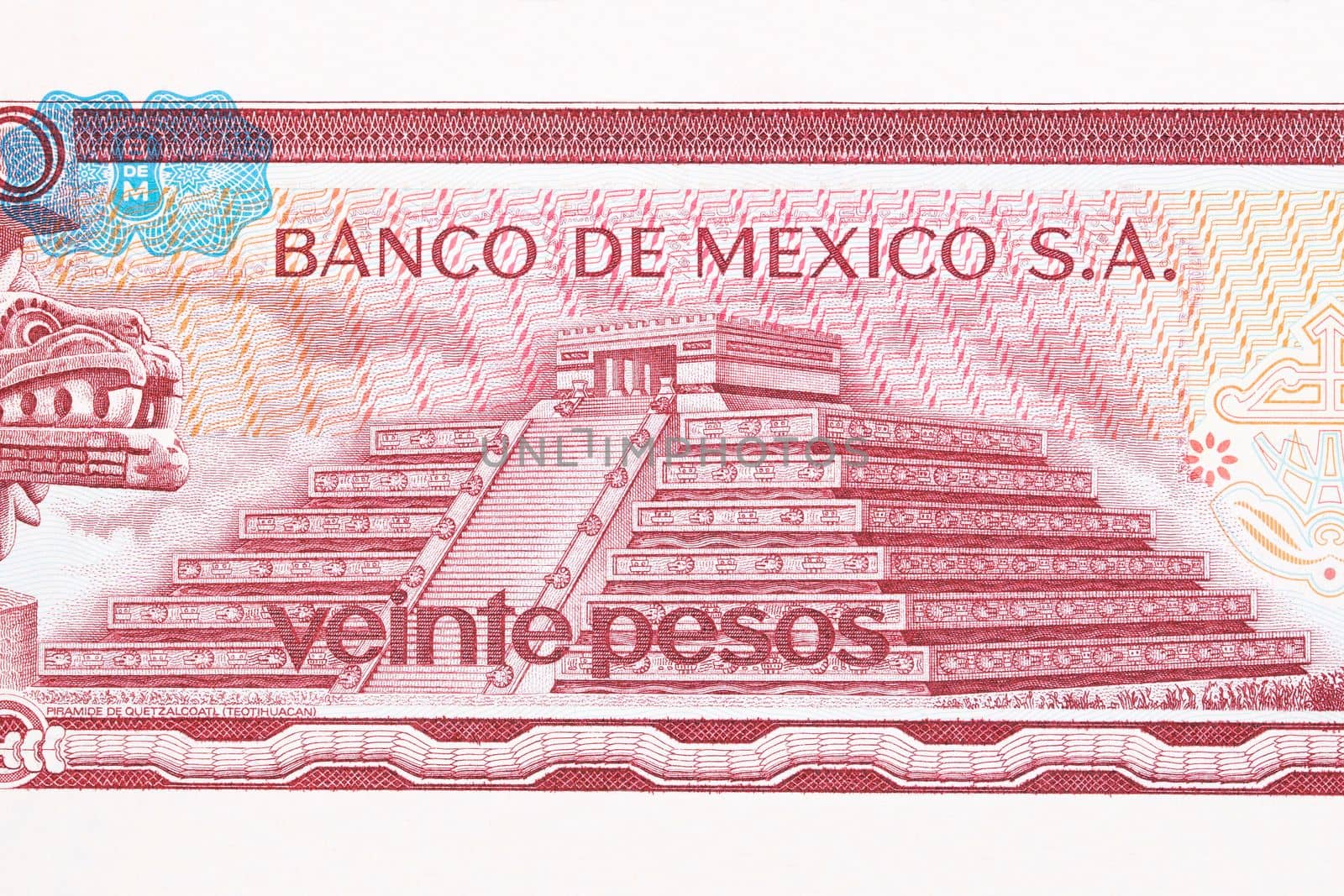 Pyramid of the god Quetzalcoatl from old Mexican money - Pesos