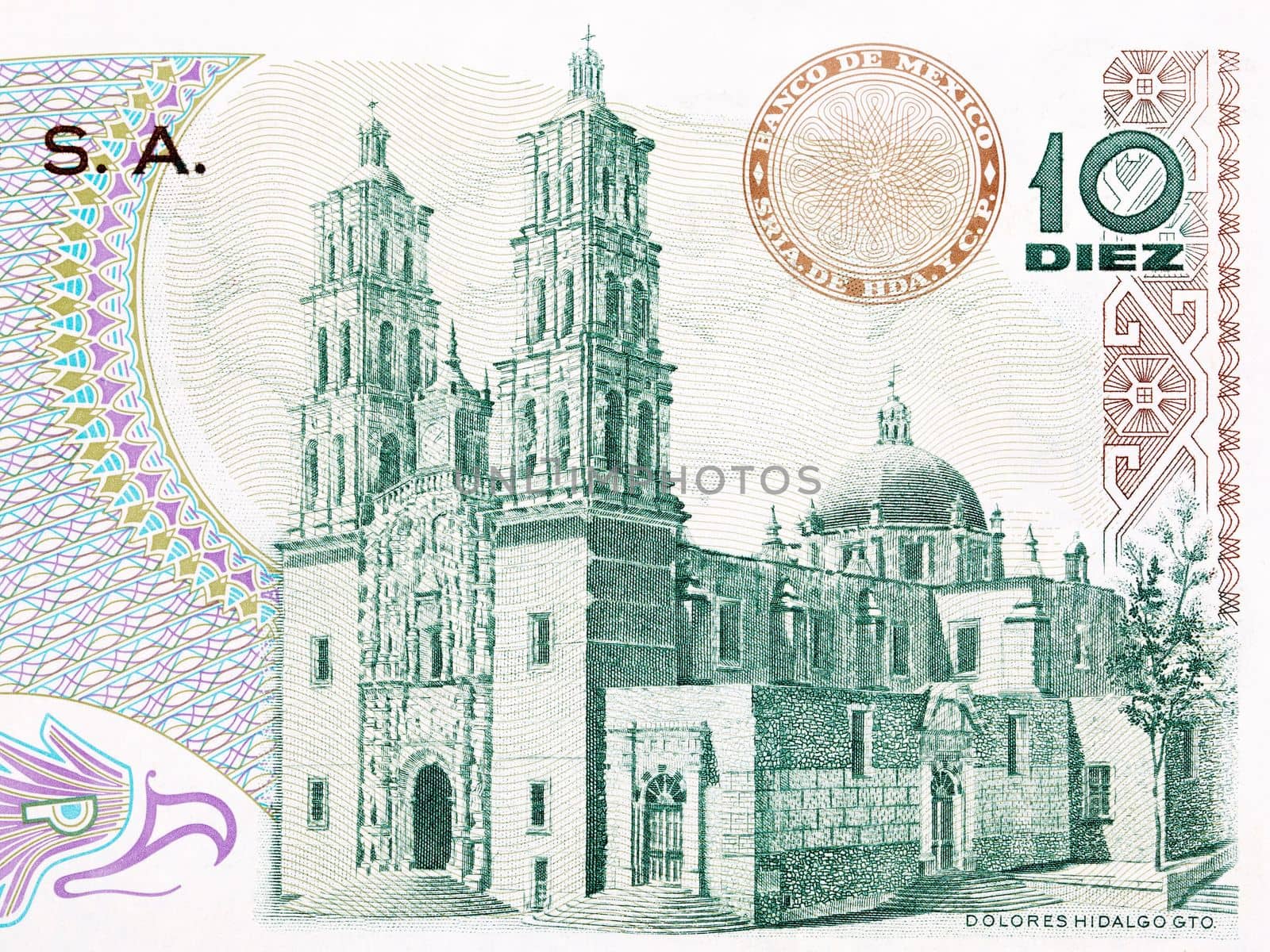 Cathedral in Dolores Hidalgo from old Mexican money by johan10