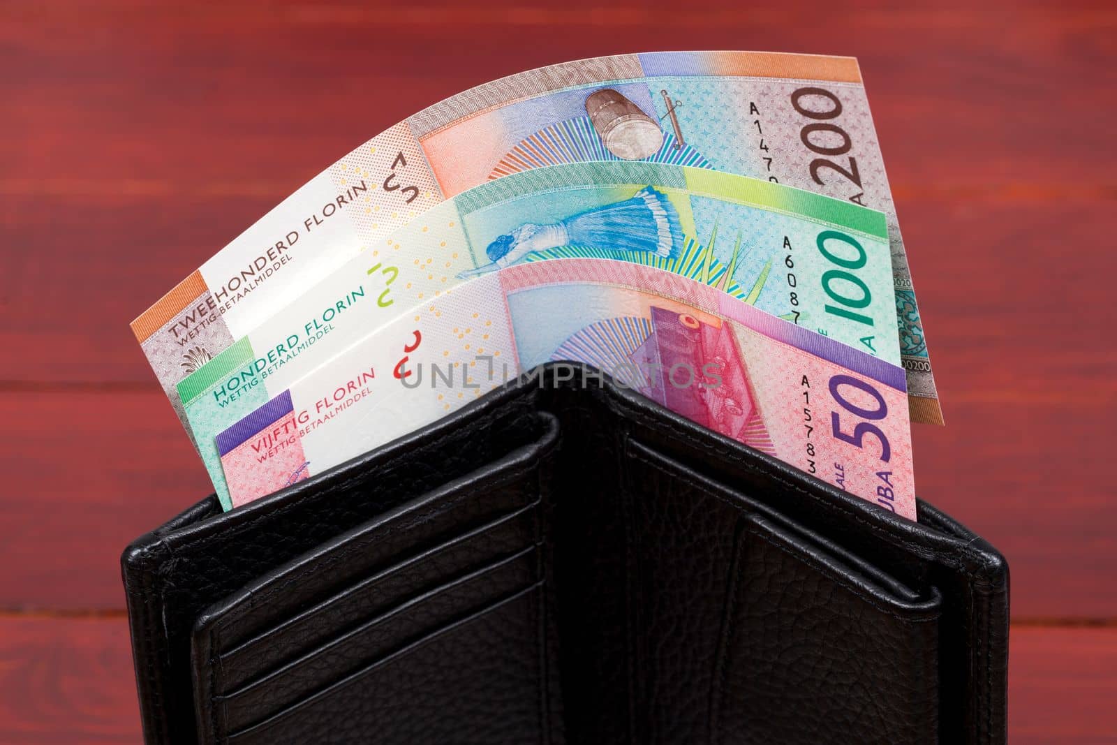 Aruban money - florin in the black wallet