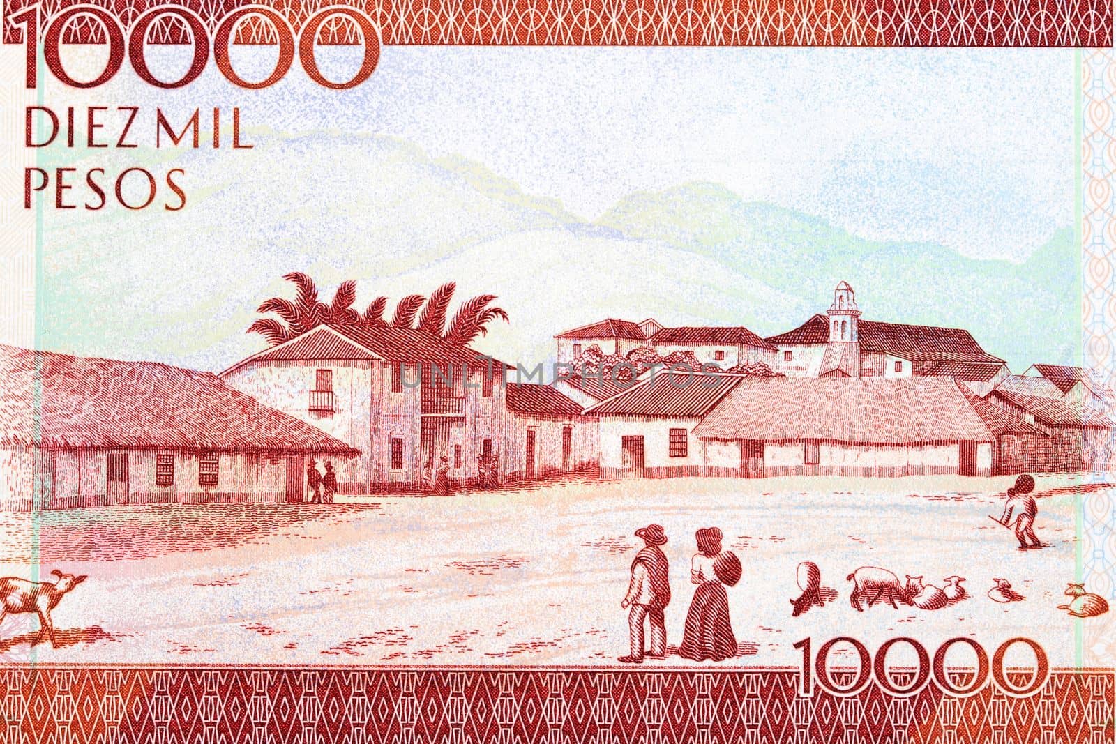 Village of Guaduas from old Colombian money by johan10