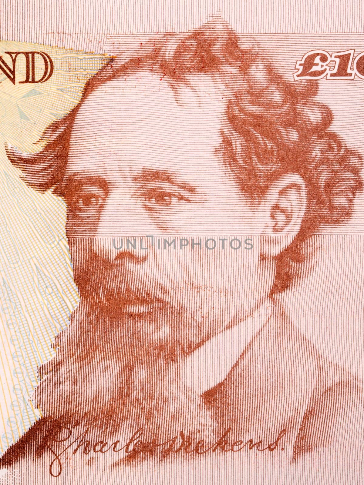 Charles Dickens a portrait from old English money - Pounds