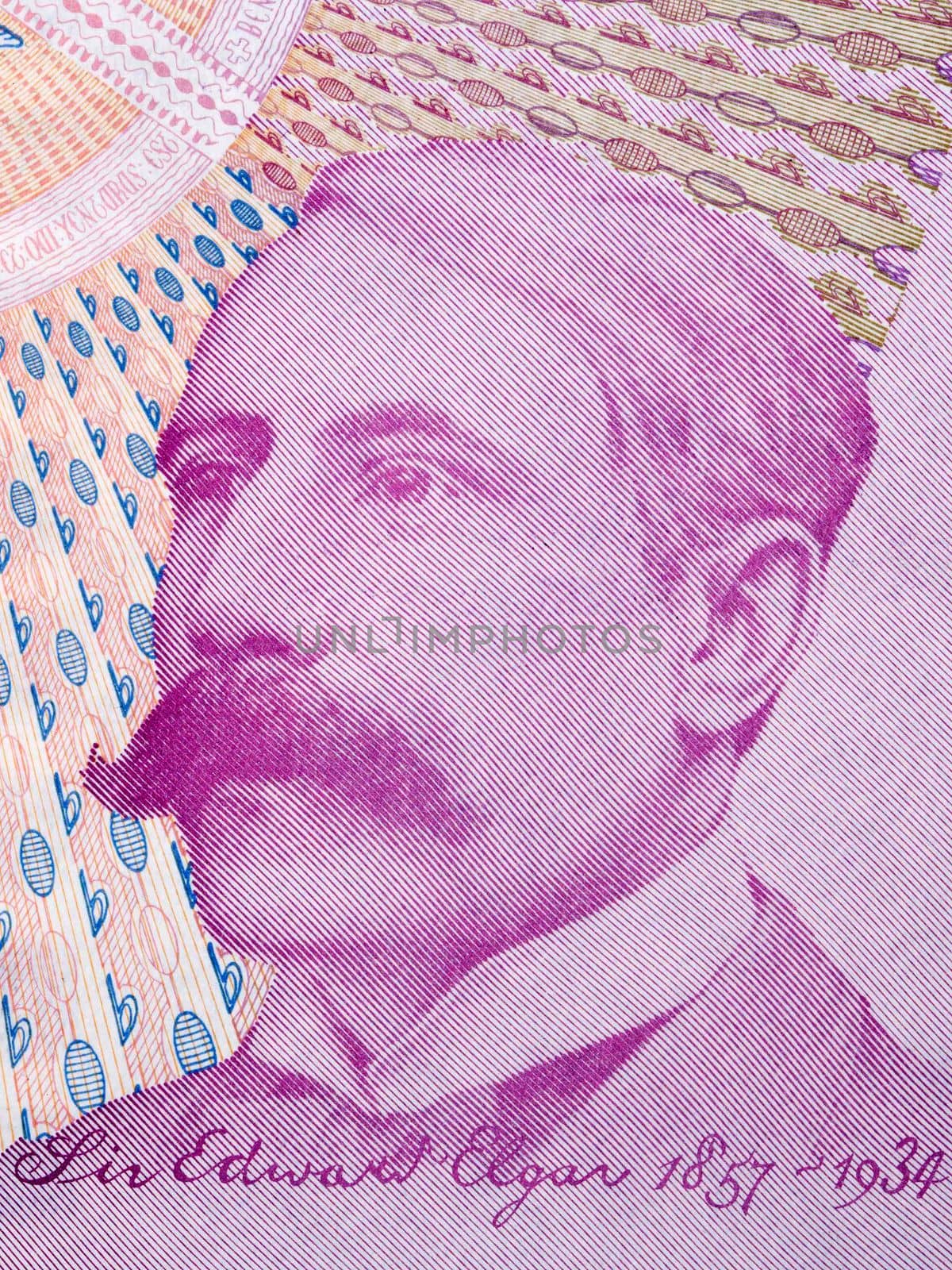 Edward Elgar a portrait from old English money - Pounds